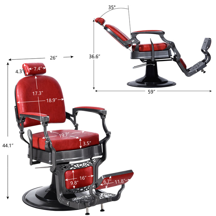 BarberPub Heavy Duty Vintage Barber Chair All Purpose Hydraulic Recline Salon Beauty Spa Equipment 3850