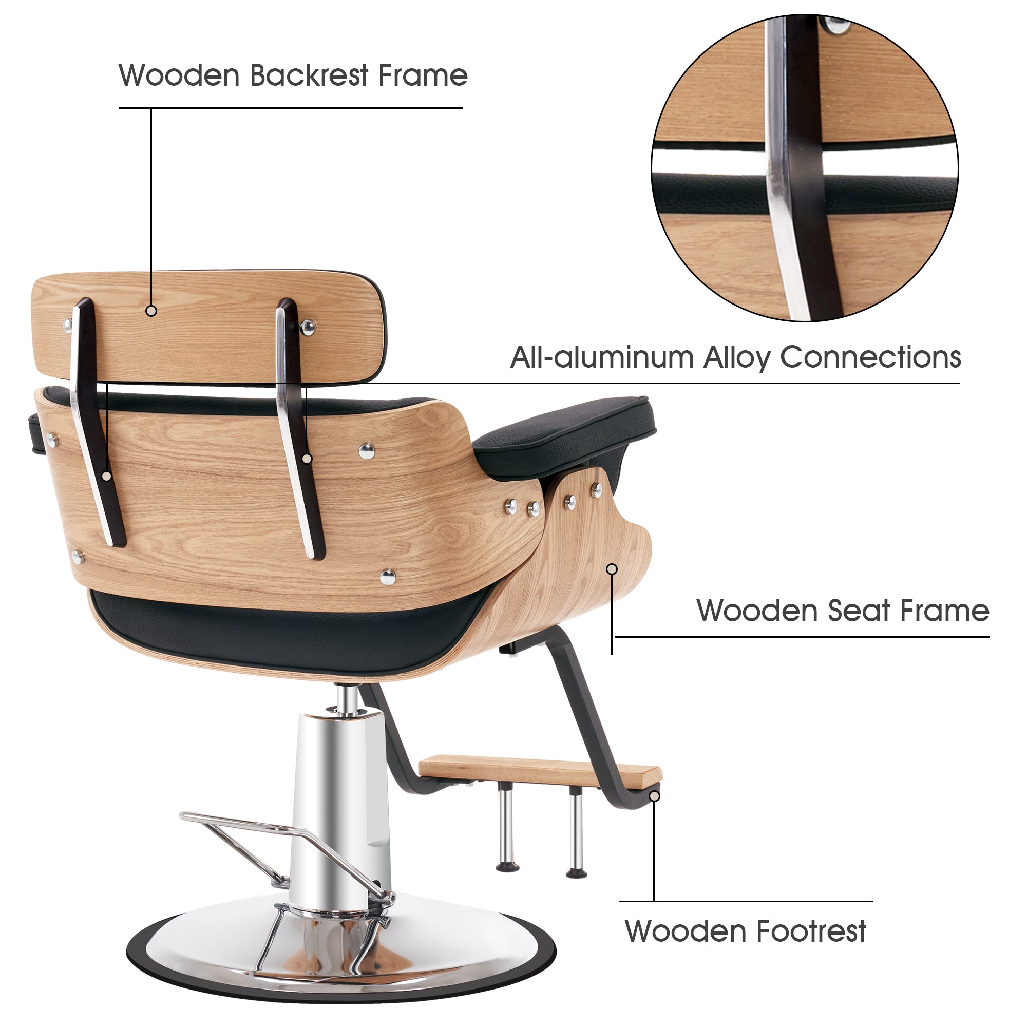 BarberPub Hydraulic Salon Chair,Curved Wood Frame Hair Cutting Styling Chair 8261