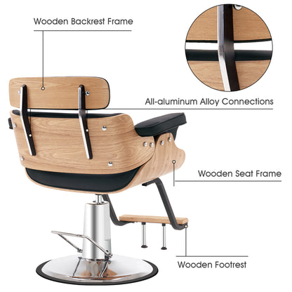 BarberPub Hydraulic Salon Chair,Curved Wood Frame Hair Cutting Styling Chair 8261