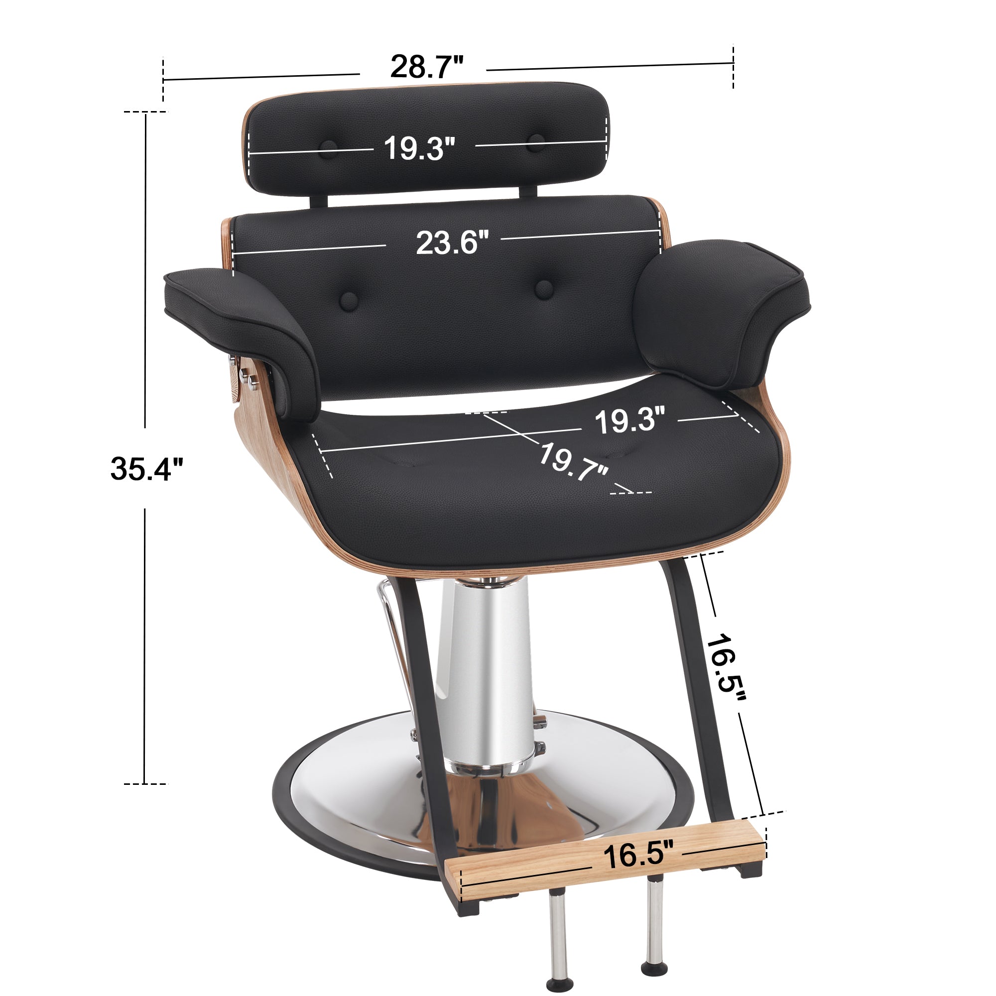 BarberPub Hydraulic Salon Chair,Curved Wood Frame Hair Cutting Styling Chair 8261