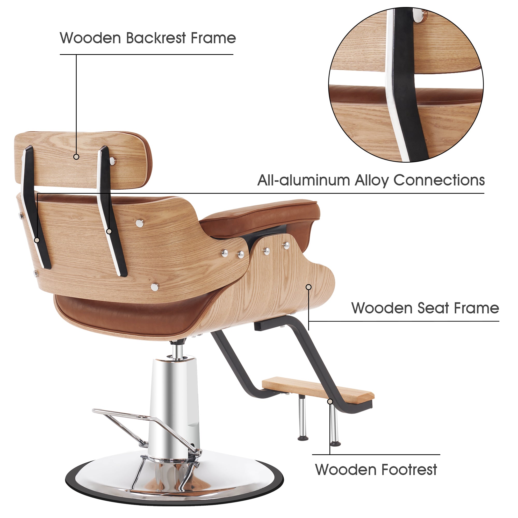 BarberPub Hydraulic Salon Chair,Curved Wood Frame Hair Cutting Styling Chair 8261