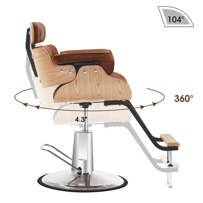 BarberPub Hydraulic Salon Chair,Curved Wood Frame Hair Cutting Styling Chair 8261