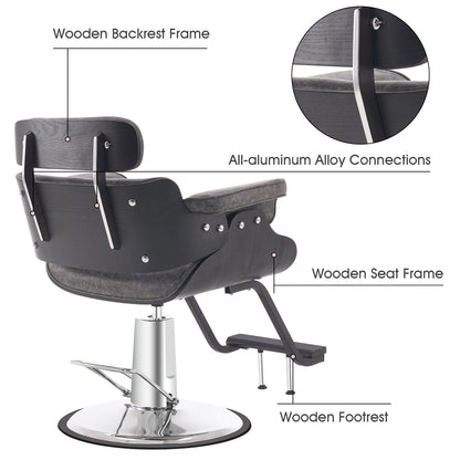 BarberPub Hydraulic Salon Chair,Curved Wood Frame Hair Cutting Styling Chair 8261