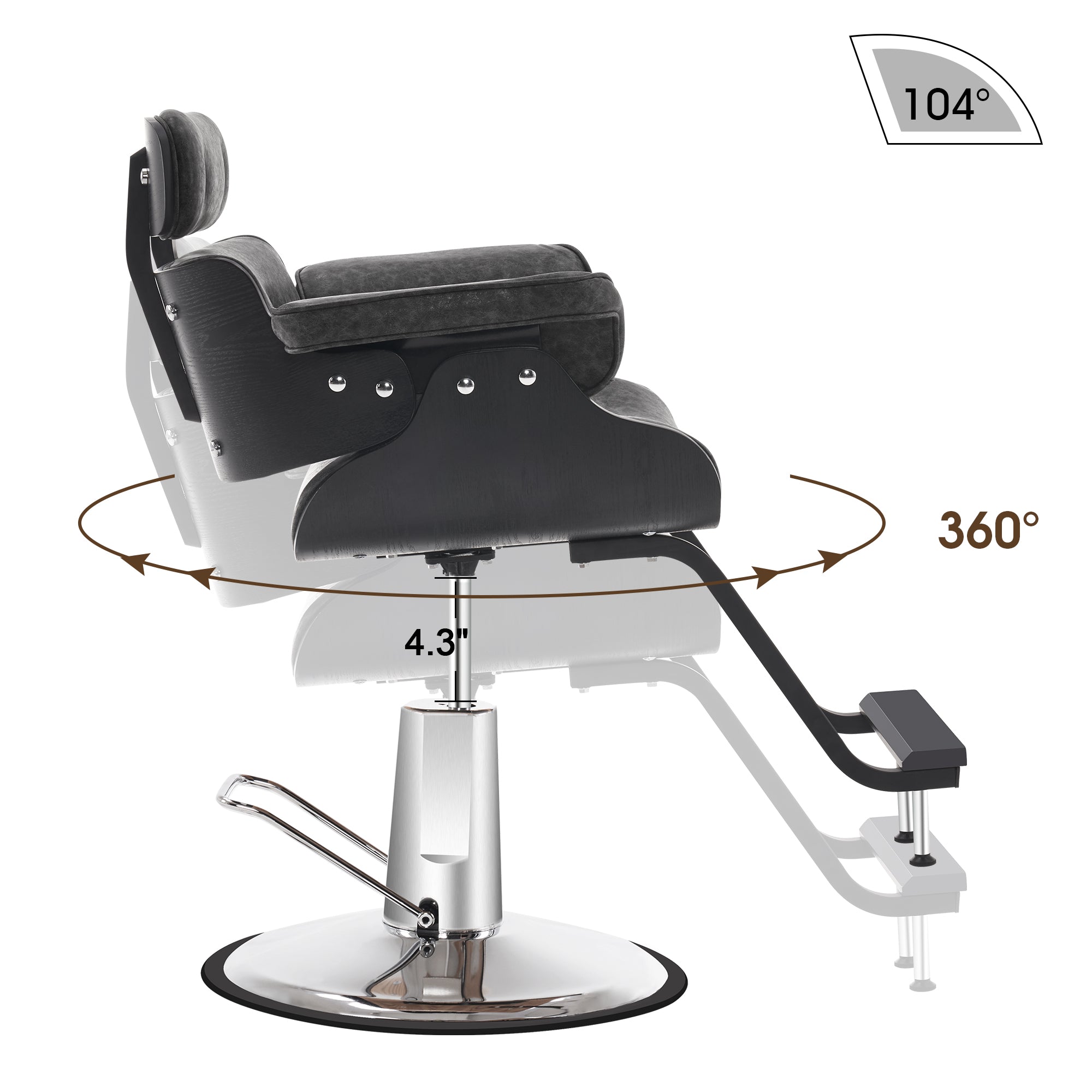 BarberPub Hydraulic Salon Chair,Curved Wood Frame Hair Cutting Styling Chair 8261