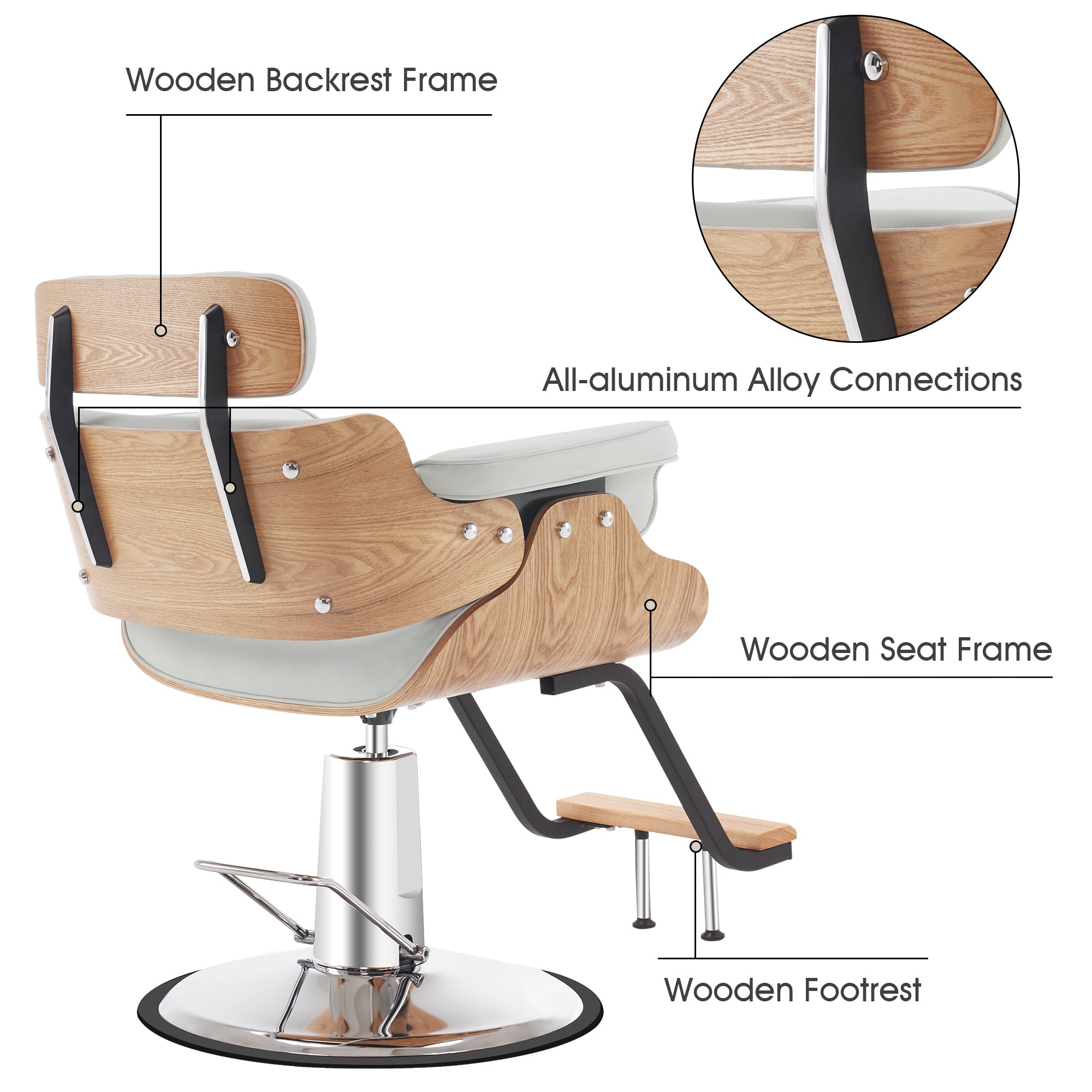 BarberPub Hydraulic Salon Chair,Curved Wood Frame Hair Cutting Styling Chair 8261