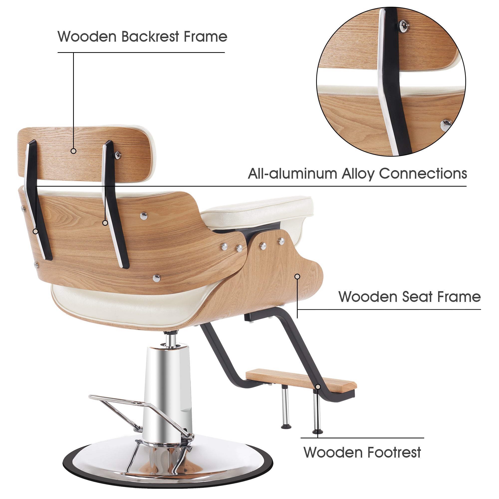 BarberPub Hydraulic Salon Chair,Curved Wood Frame Hair Cutting Styling Chair 8261