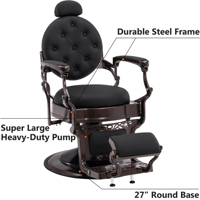 BarberPub Heavy Duty Metal Vintage Barber Chair All Purpose Hydraulic Recline Salon Beauty Spa Chair Styling Equipment 8888