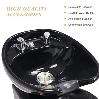 BarberPub Vintage Shampoo Station Chair, Backwash Ceramic Bowl Sink St