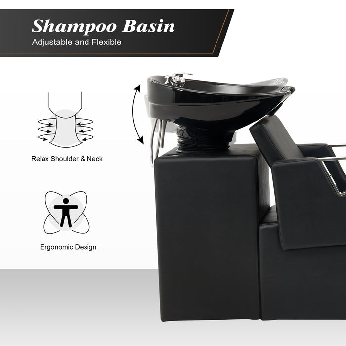 BarberPub Shampoo Barber Classic Chair, Ceramic Shampoo Bowl Sink Chair Station for Spa Beauty Salon 9080