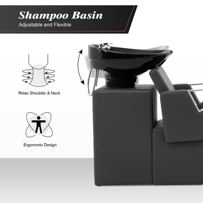 BarberPub Shampoo Barber Classic Chair, Ceramic Shampoo Bowl Sink Chair Station for Spa Beauty Salon 9080