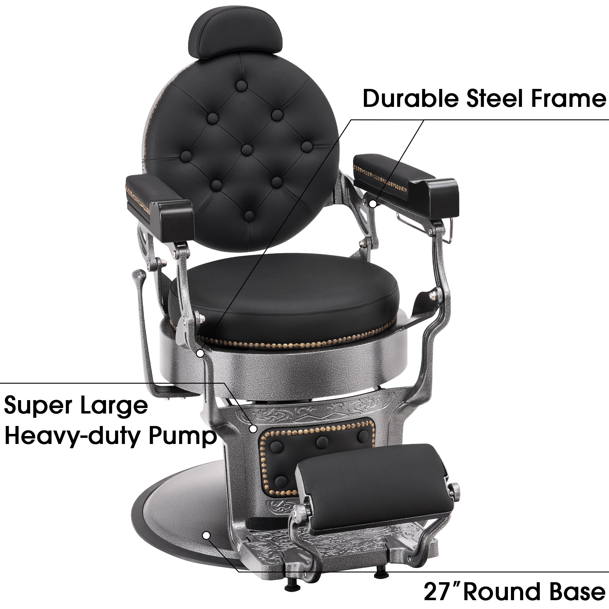 BarberPub Vintage Barber Chair Heavy Duty Metal Frame All Purpose Hydraulic Recline Salon Beauty Spa Chair Styling Equipment 9207