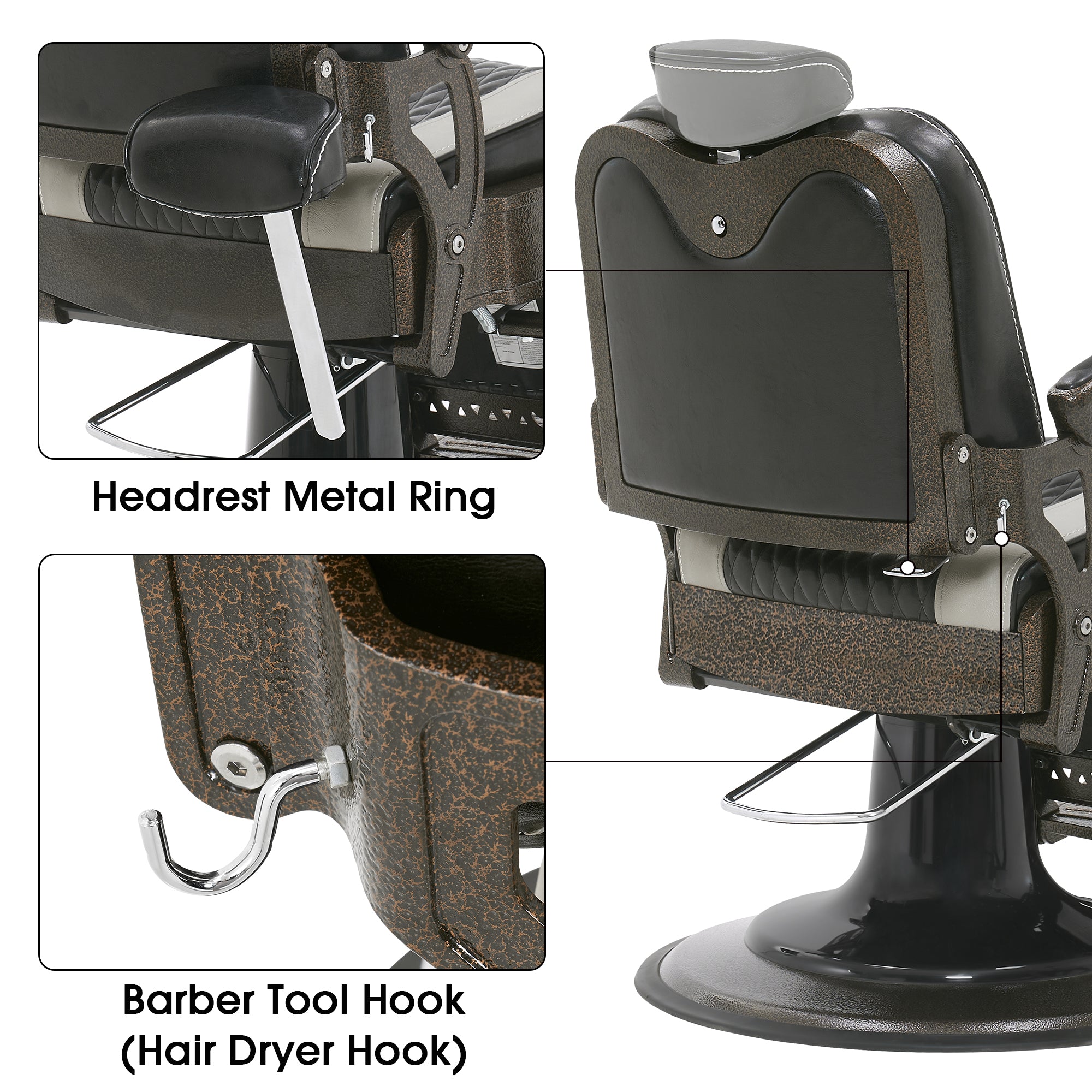 BarberPub Vintage Reclining Barber Chair, Heavy Duty Hair Styling Salon Chair 9216