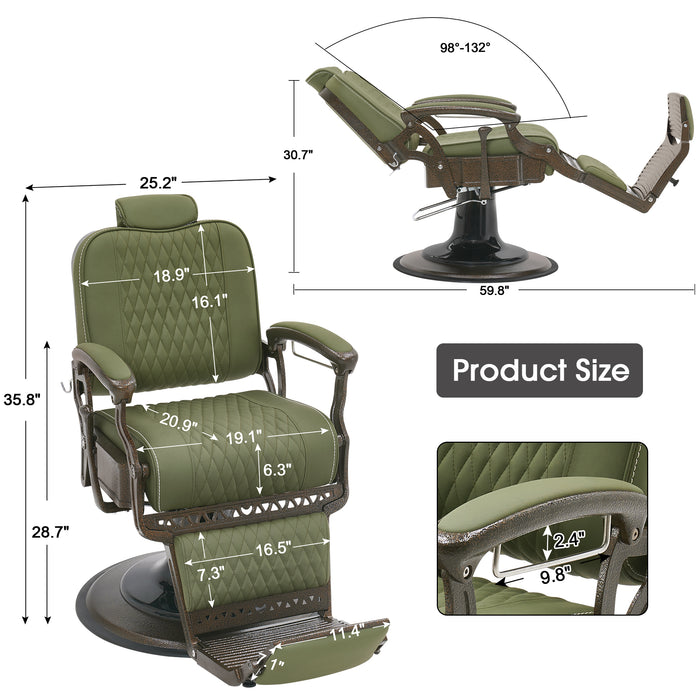 BarberPub Heavy Duty Metal Vintage Barber Chair All Purpose Reclining Hydraulic Pump Salon Beauty Spa Chair Hair Styling Equipment 9216