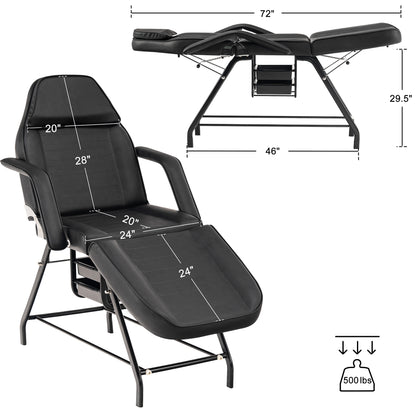 BarberPub PRO Massage Chair Adjustable Tattoo Bed with Storage Baskets 9612