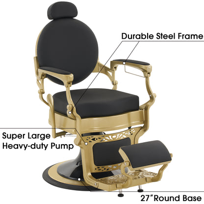 BarberPub All Purpose Barber Chair,Retro Reclining Hydraulic Salon Styling Chair 8857