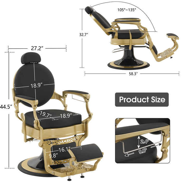 BarberPub Vintage Barber Chair All Purpose Hydraulic Recline, Heavy Duty Metal Frame Retro Salon Beauty Spa Equipment 8857