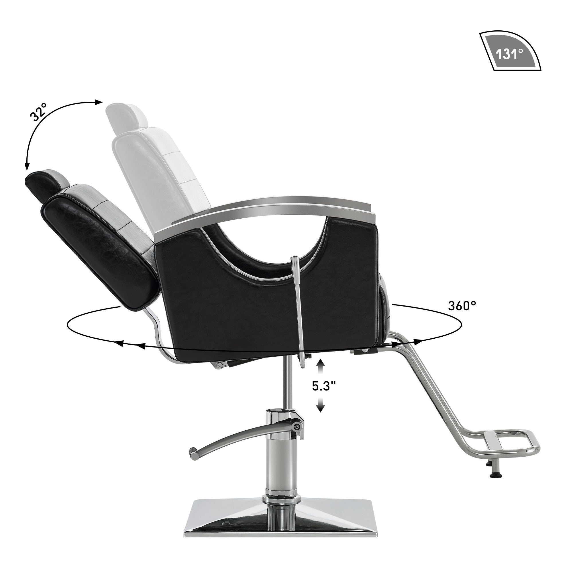 BarberPub Barber Chair for Barbershop,Reclining Salon Chair for Hair Stylist 9180