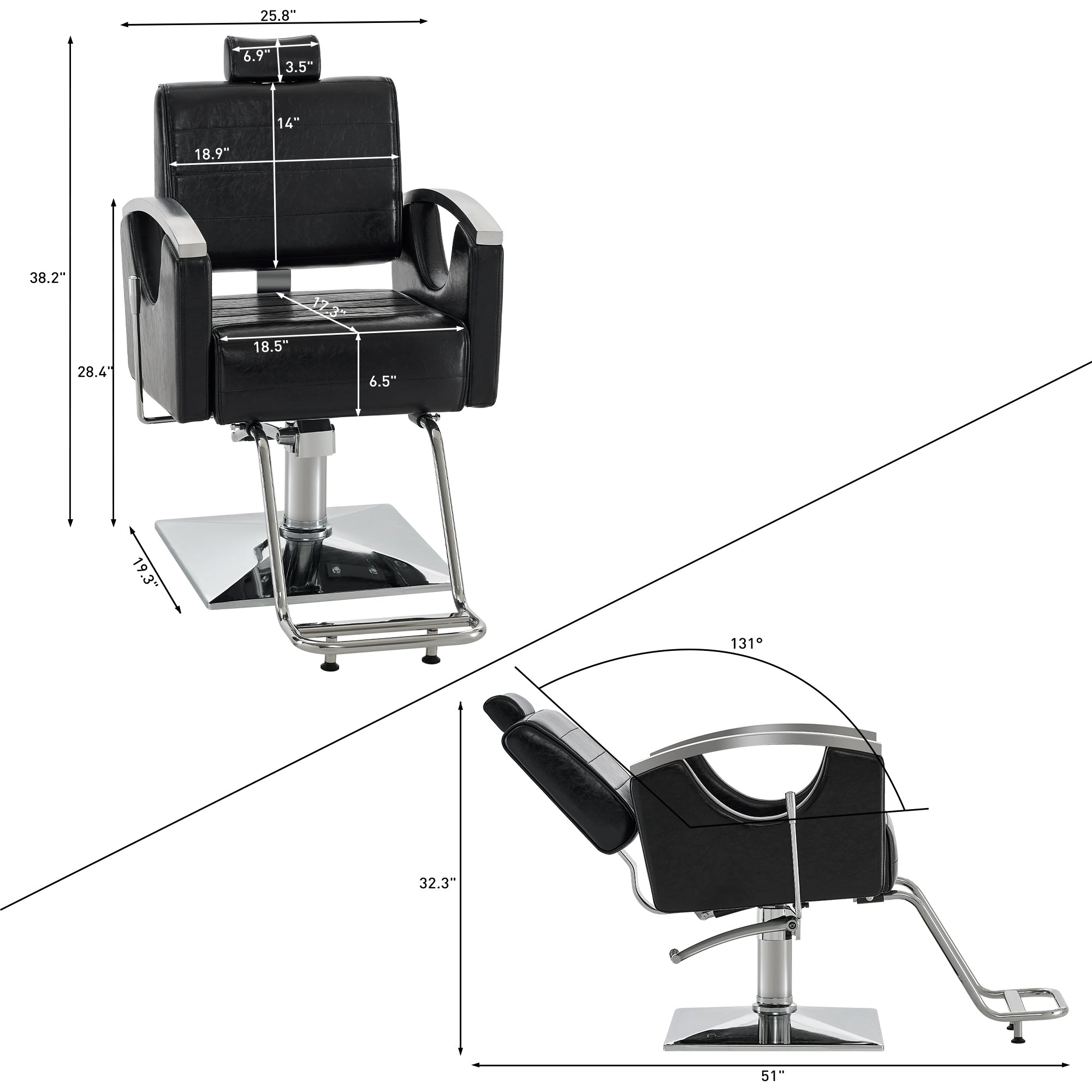 BarberPub Barber Chair for Barbershop,Reclining Salon Chair for Hair Stylist 9180