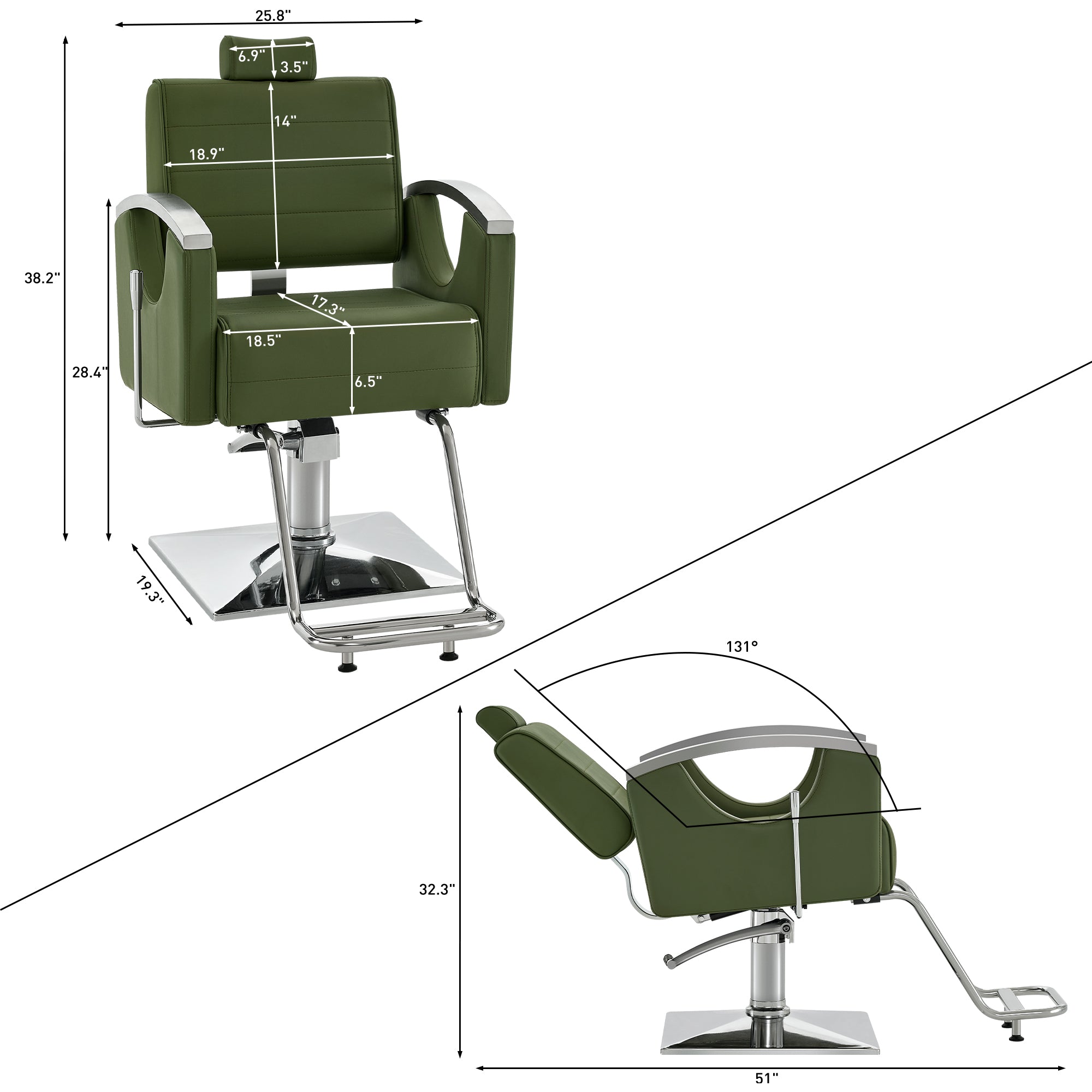 BarberPub Barber Chair for Barbershop,Reclining Salon Chair for Hair Stylist 9180