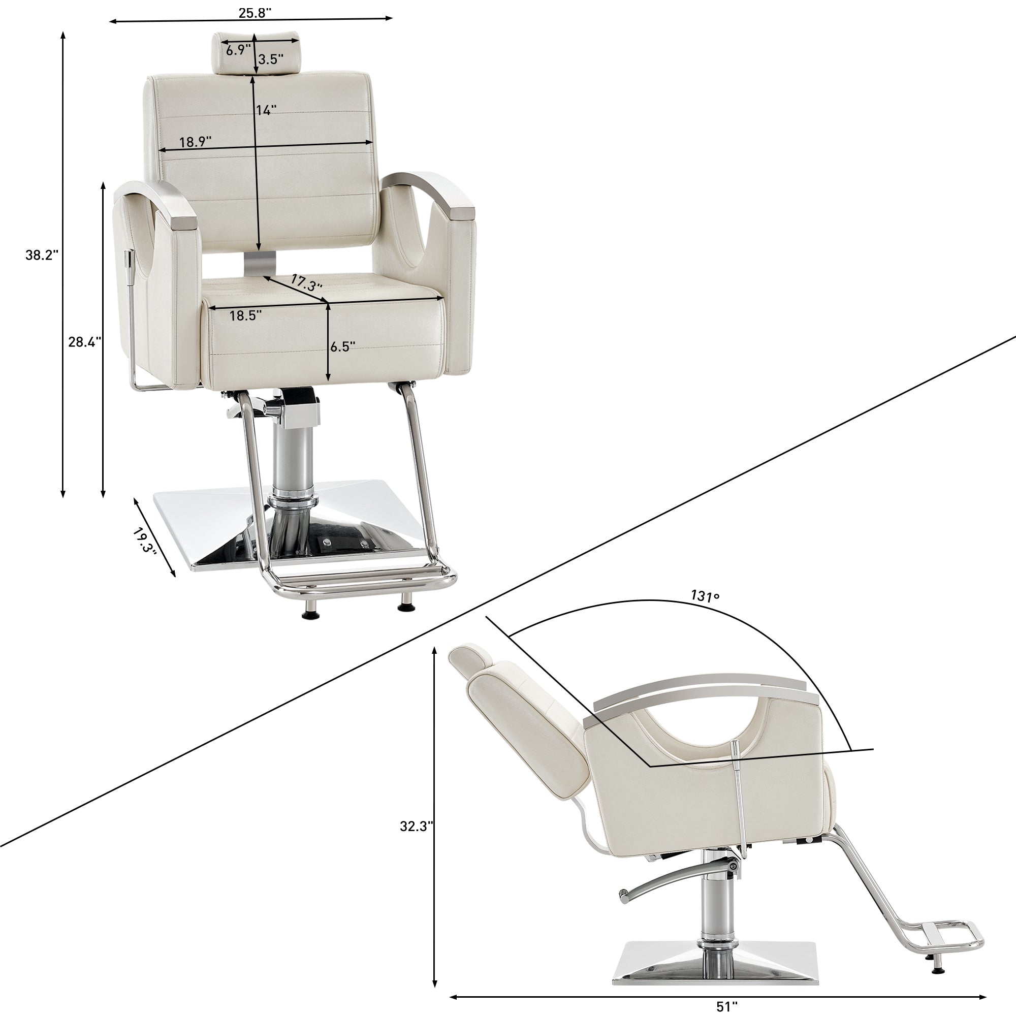 BarberPub Barber Chair for Barbershop,Reclining Salon Chair for Hair Stylist 9180