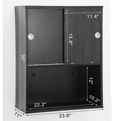 BarberPub Wall Mounted Styling Station with Sliding Door Salon Towel Hanging Cabinet 7136