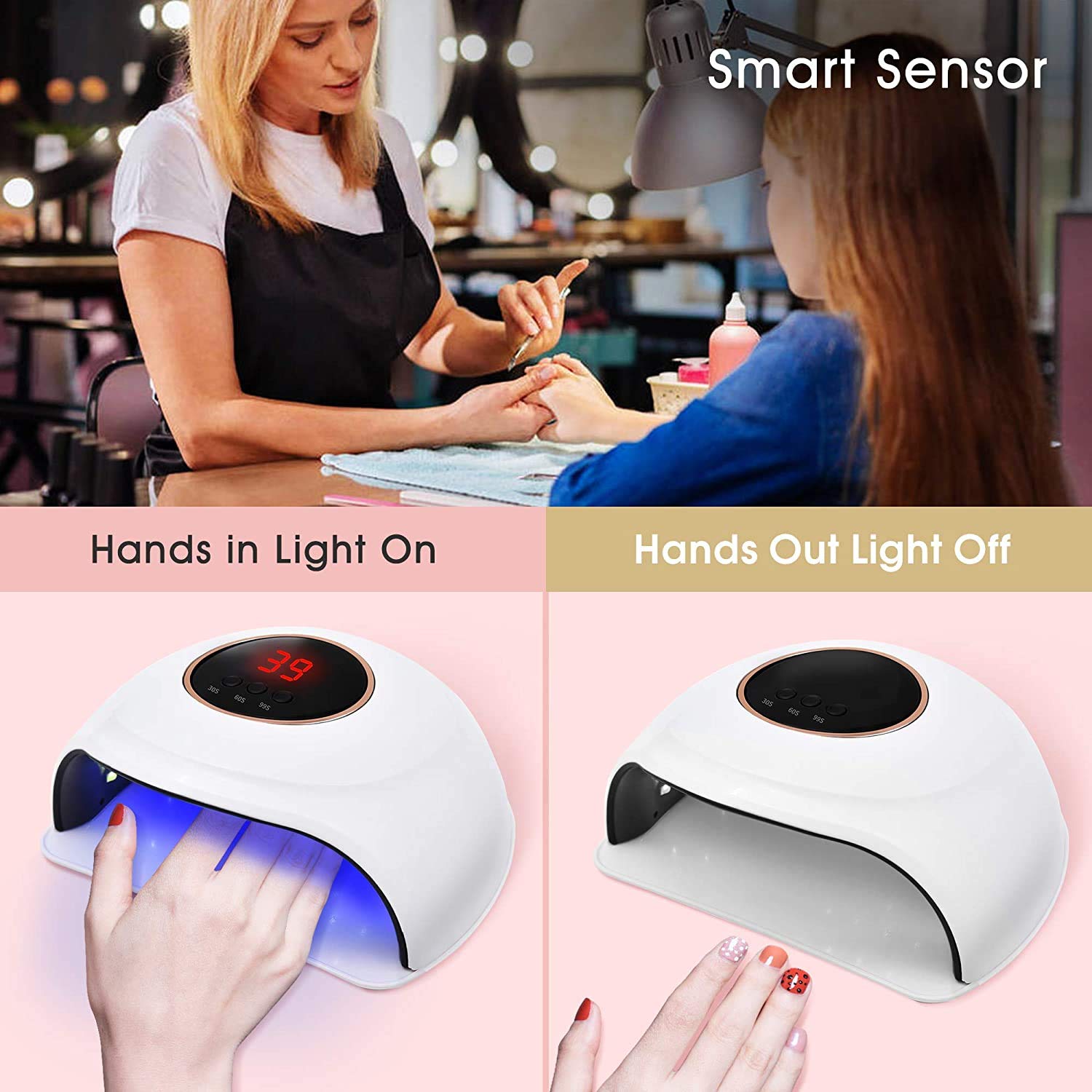 BarberPub UV LED Nail Lamp for Gel Polish 90W, Gel Nail lampUV Nail Light LED Dryer with 3 Timer Setting, Nail Art Tools with Auto Sensor 6154-SL08W