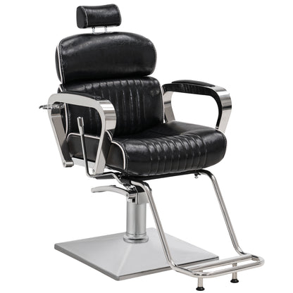 BarberPub Barber Chair with Headrest, Metal Hydraulic Reclining Salon Chair 3078