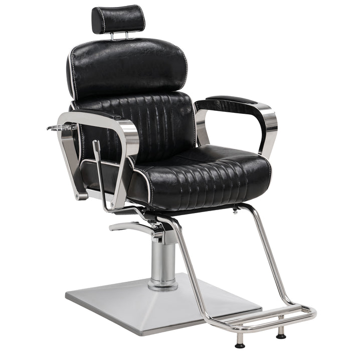 BarberPub Luxurious Barber Chair Metal Hydraulic Recline Beauty Spa Styling Equipment 3078