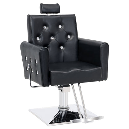 BarberPub Reclining Barber Chair, Removable Headrest Salon Chair for Hair Stylist 3123