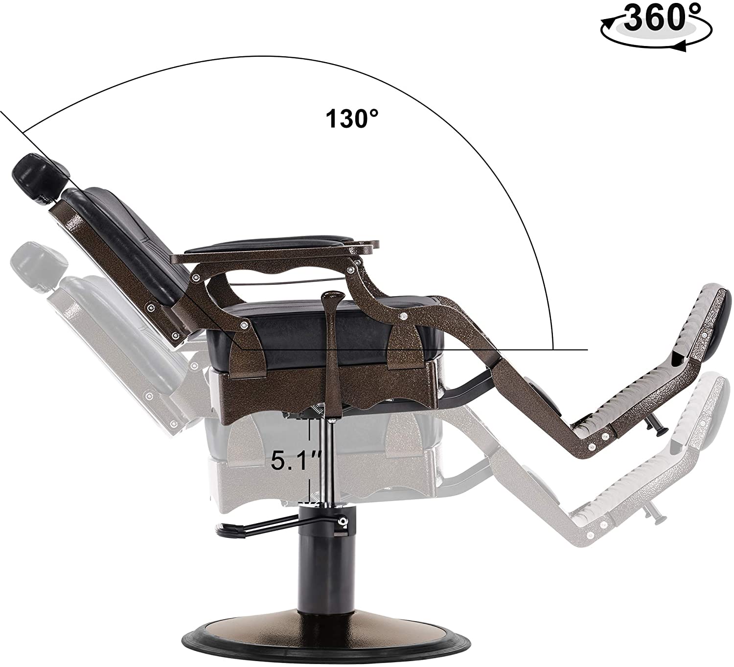 BarberPub Reclining Barber Chair, All Purpose Hydraulic Hair Stylist Salon Chair 2925