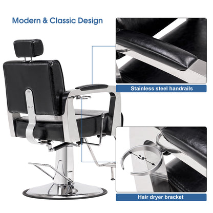 BarberPub Classic Barber Chair, Hair Styling Salon Reclining Swivel Hydraulic Chair 3127