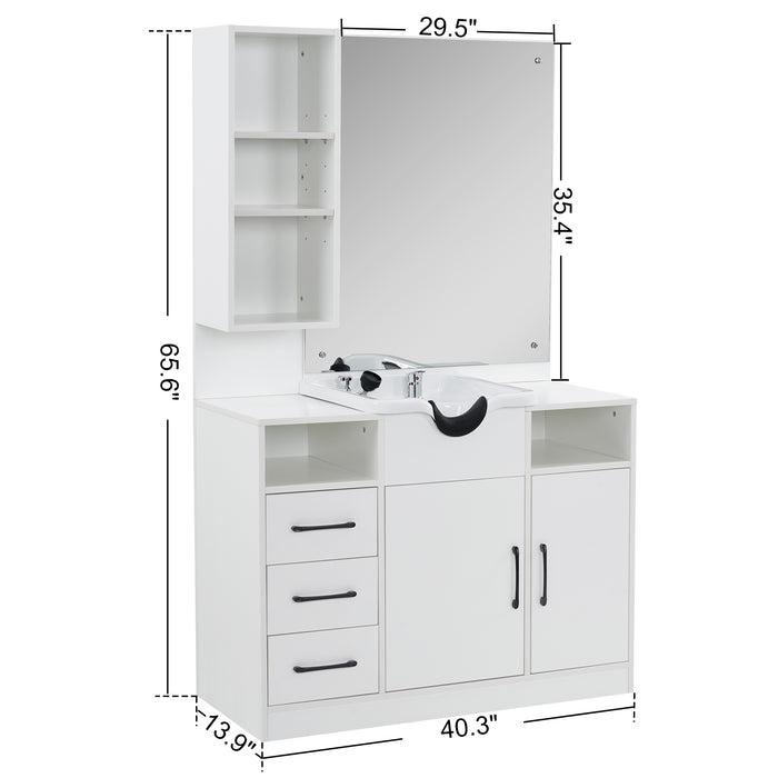 Barberpub Wall Mount Cabinet Barber Station with Mirror and Shampoo backwash bowl Beauty Spa Salon Equipment 3140