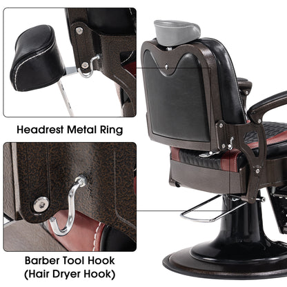 BarberPub Vintage Reclining Barber Chair, Heavy Duty Hair Styling Salon Chair 9216