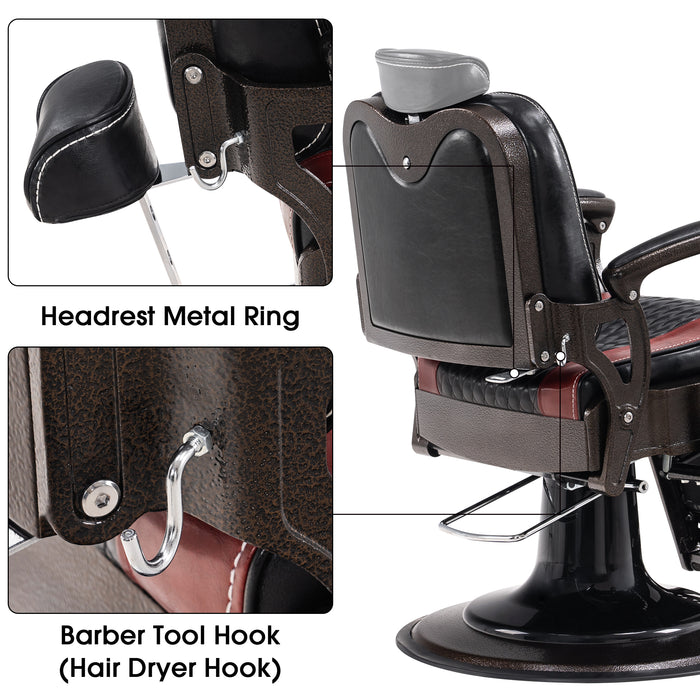 BarberPub Heavy Duty Metal Vintage Barber Chair All Purpose Reclining Hydraulic Pump Salon Beauty Spa Chair Hair Styling Equipment 9216