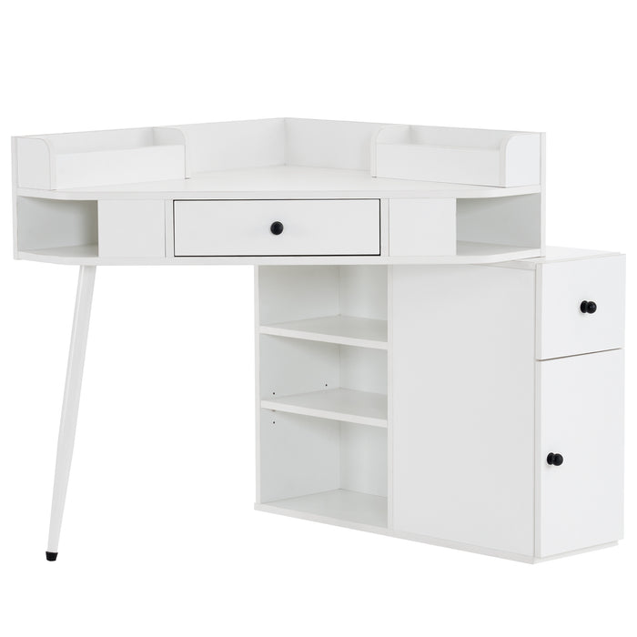 BarberPub Manicure Table with Drawers Corner Nail Desk with Open Shelves Makeup Reception Dressing Station Salon Spa Storage Cabinet 2822