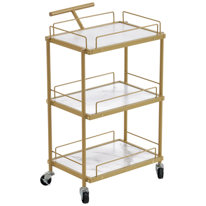 BarberPub Salon 3-Tier Rolling Trolley with Golden Metal Storage Basket Organizer 2098