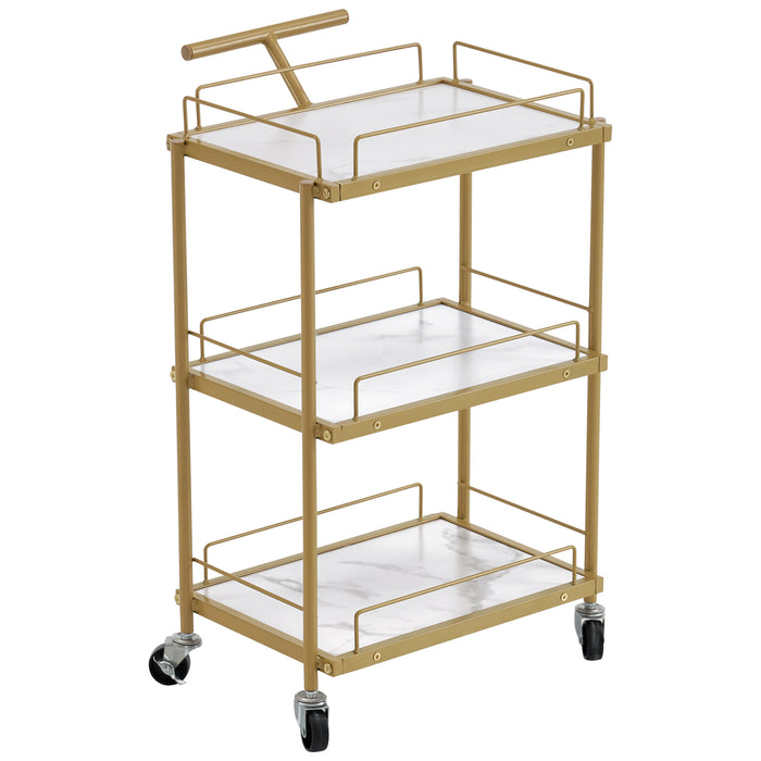 BarberPub Salon 3-Tier Rolling Trolley with Handle, Beauty Metal Movable Cart, Storage Basket Organizer, Heavy Duty Multi-functional Shelves 2098