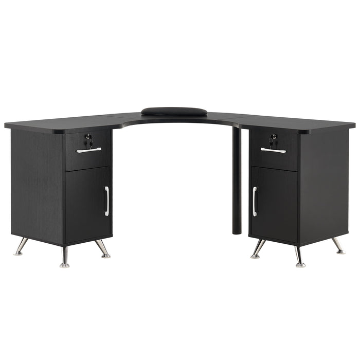 BarberPub L-Shaped Nail Table with Storage Corner Manicure Desk with Drawers and Cabinets Home Office Workstation 2672