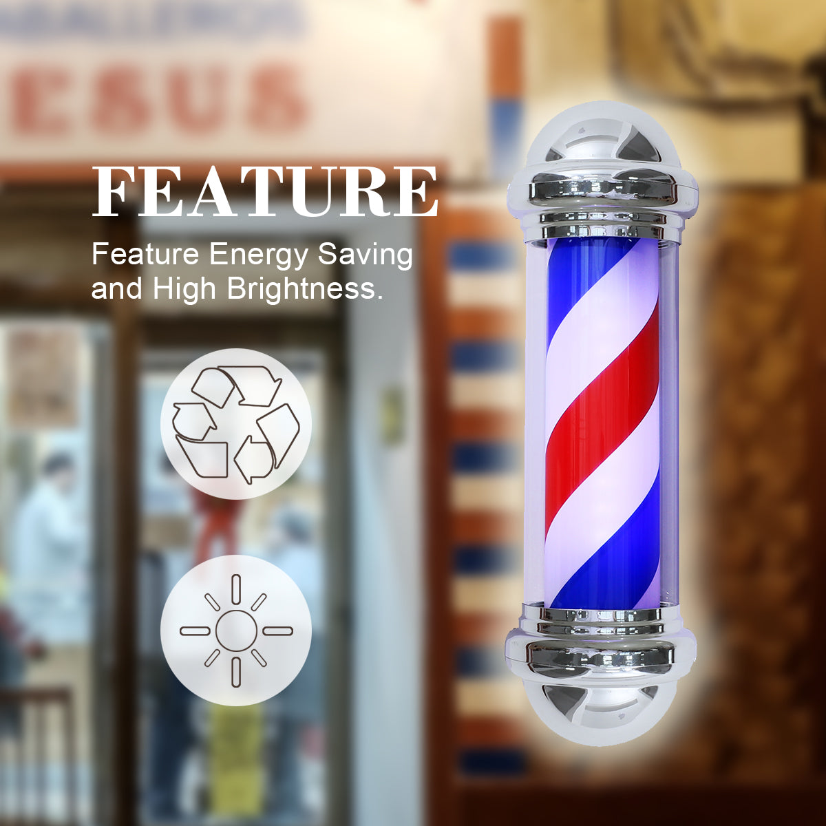 BarberPub Barber Pole Rotating LED Strips Metal Hair Salon Sign L016