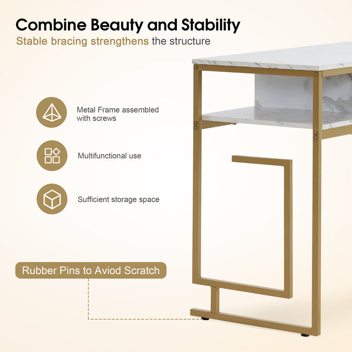 BarberPub Marbling Panels Rack Manicure Table with Storage Drawer Nail Desk Multi-purpose Salon Equipment 2419