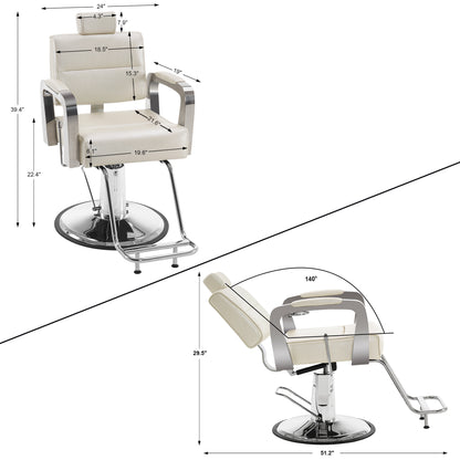 BarberPub Classic Barber Chair, Hair Styling Salon Reclining Swivel Hydraulic Chair 3127