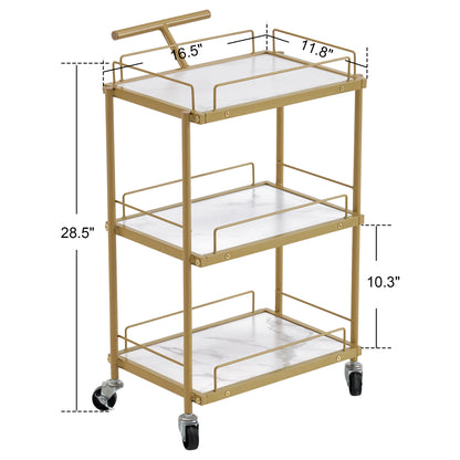 BarberPub Salon 3-Tier Rolling Trolley with Golden Metal Storage Basket Organizer 2098