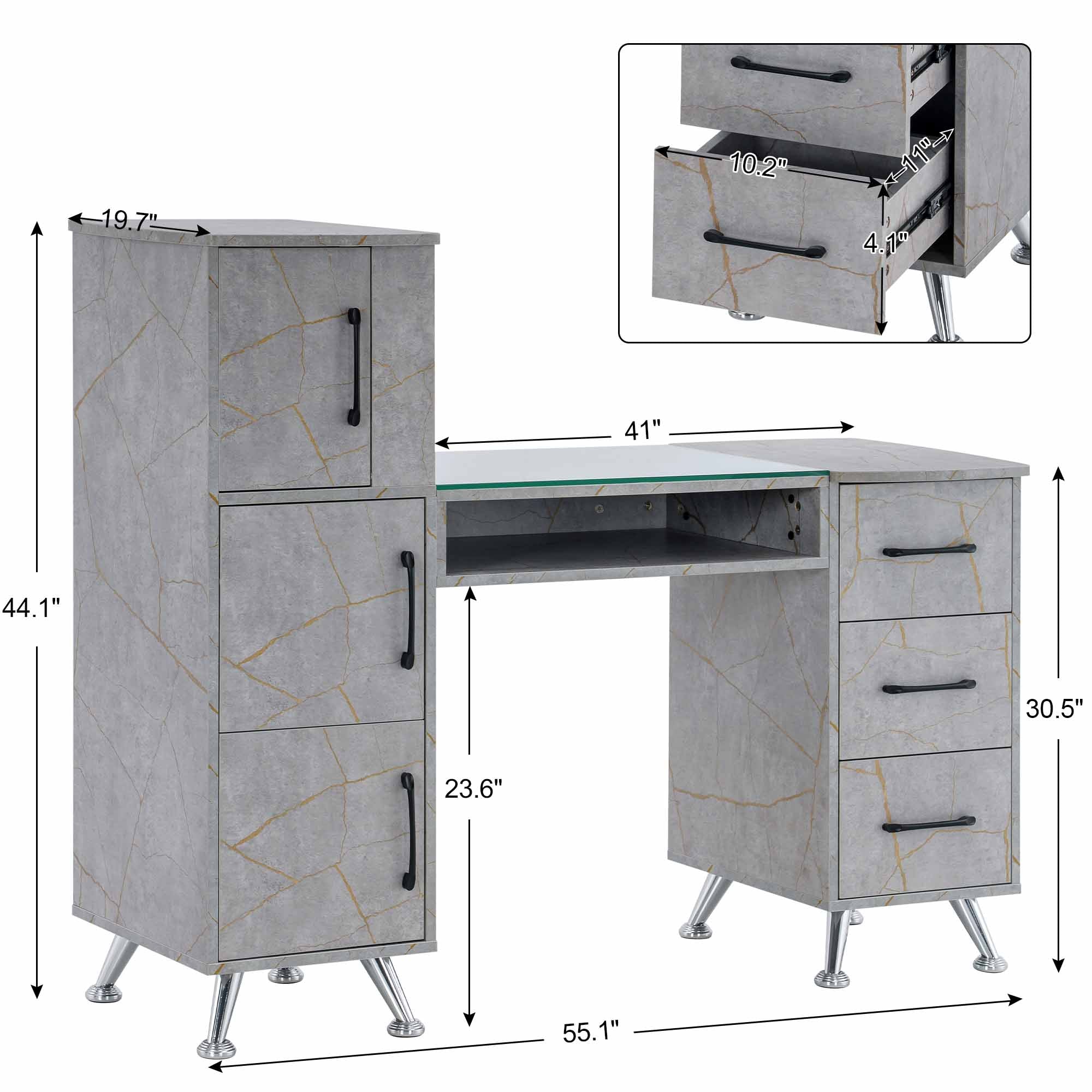 BarberPub Manicure Table, Nail Makeup Desk Salon Workstation for Storage 2611