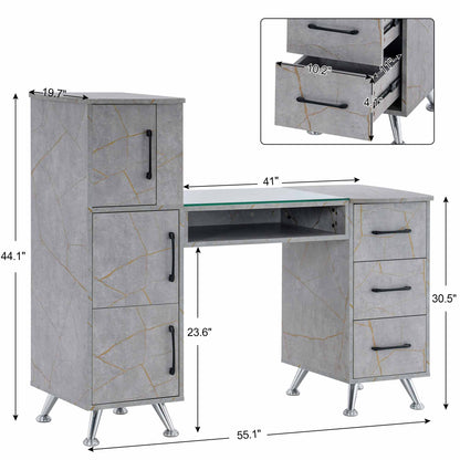 BarberPub Manicure Table, Nail Makeup Desk Salon Workstation for Storage 2611