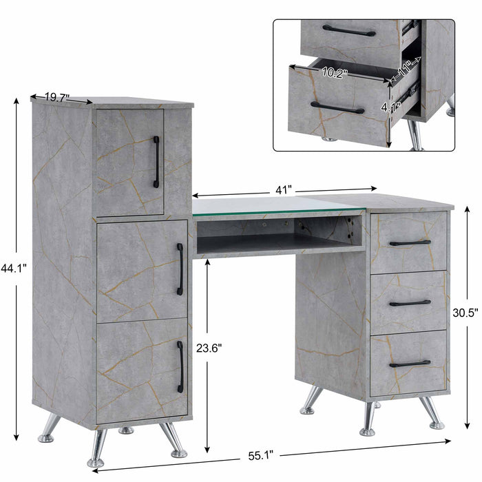 BarberPub Manicure Table, Nail Makeup Desk with Drawers, Storage Beauty Salon Workstation 2611