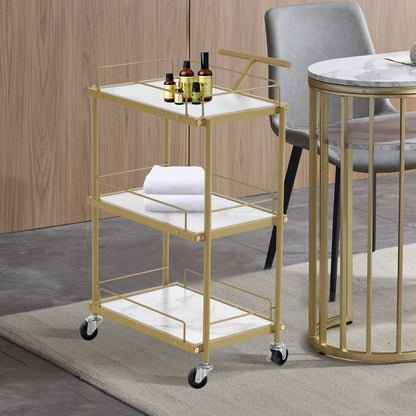 BarberPub Salon 3-Tier Rolling Trolley with Golden Metal Storage Basket Organizer 2098