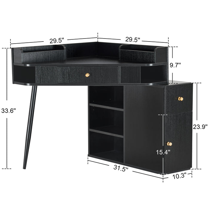 BarberPub Manicure Table with Drawers Corner Nail Desk with Open Shelves Makeup Reception Dressing Station Salon Spa Storage Cabinet 2822