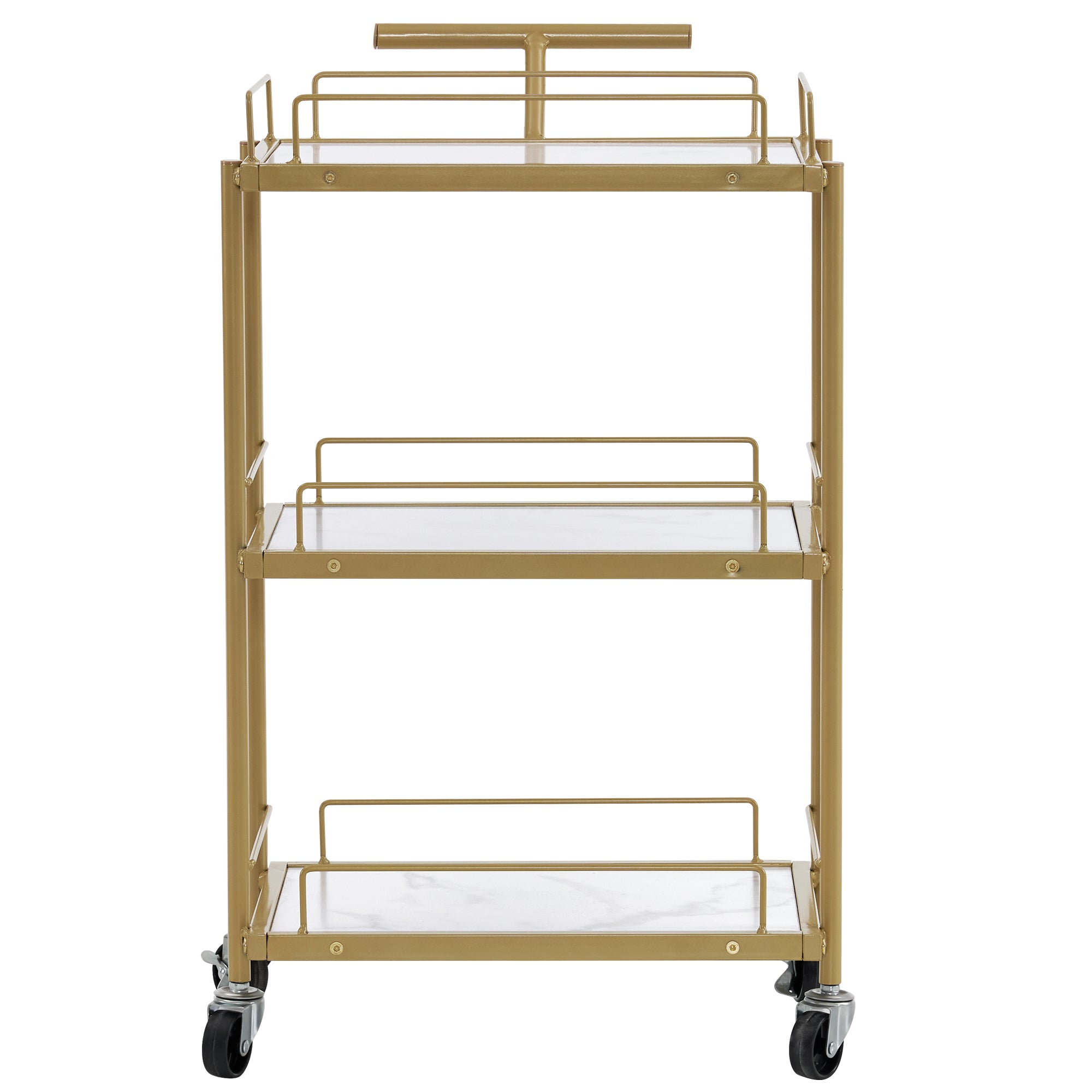 BarberPub Salon 3-Tier Rolling Trolley with Golden Metal Storage Basket Organizer 2098