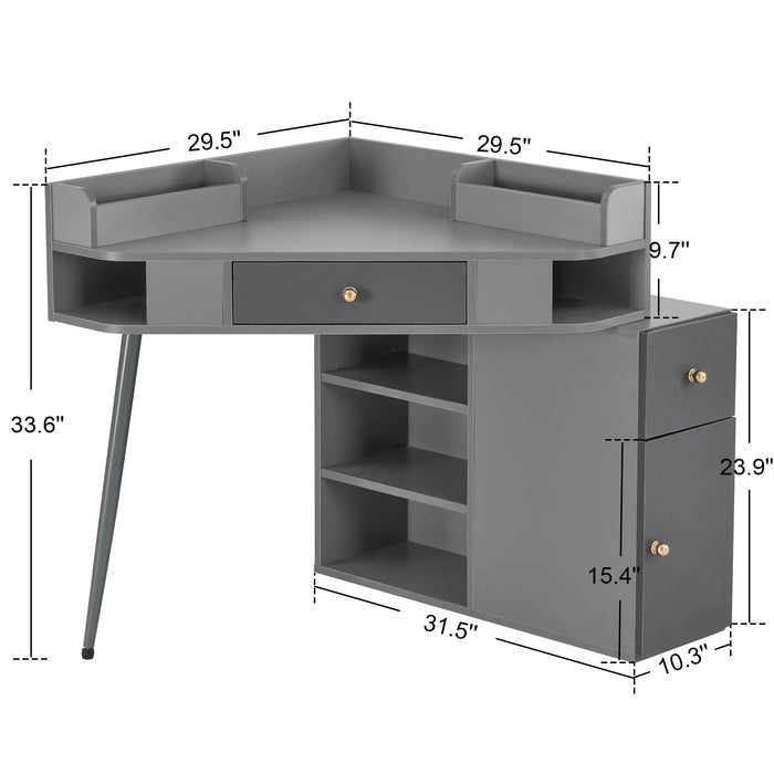 BarberPub Manicure Table with Drawers Corner Nail Desk with Open Shelves Makeup Reception Dressing Station Salon Spa Storage Cabinet 2822