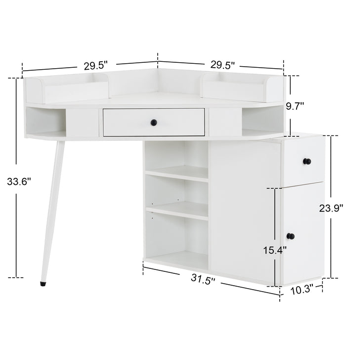 BarberPub Manicure Table with Drawers Corner Nail Desk with Open Shelves Makeup Reception Dressing Station Salon Spa Storage Cabinet 2822